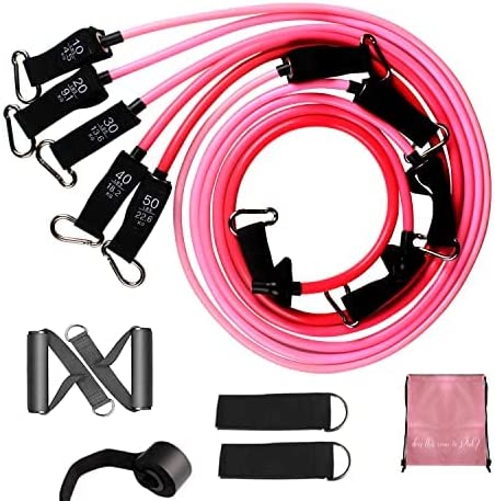 Pink Resistance Bands Tubes 150 lb for Home Travel Gym with Carrying Bag for Women